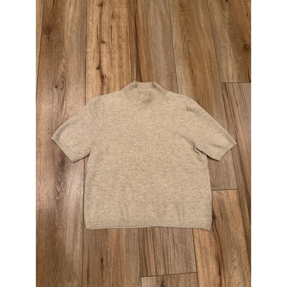 A New Day Womens Short Sleeve Mock Neck Sweater Oatmeal Heather Size S